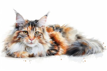 Oriental Longhair watercolor, isolated on white background.