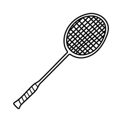 Badminton racket vector icon in doodle style. Ping pong symbol in simple design. Cartoon object hand drawn isolated on white background.
