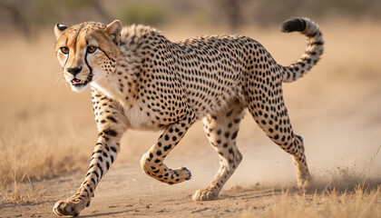 Cheetah in Full Sprint Across the Savannah