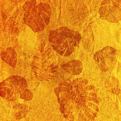 Ilustracja tekstura vintage motyw roślinny pomarańczowo żółte barwy.