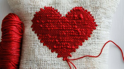 Create a heart shaped cross stitch using vibrant red thread