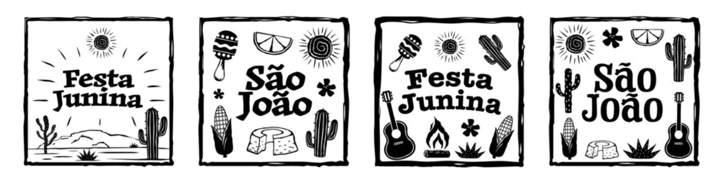 Festa Junina wood cut. Sao Joao cordel style.