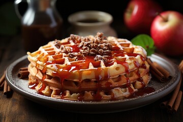 Waffles of oats with apple and cinnamon., generative IA