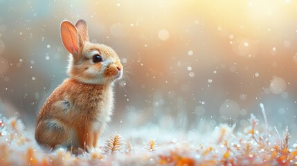 An artistic, graphic image in watercolor style of a rabbit against a white background.