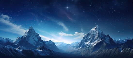 Mountain Range under Starry Sky