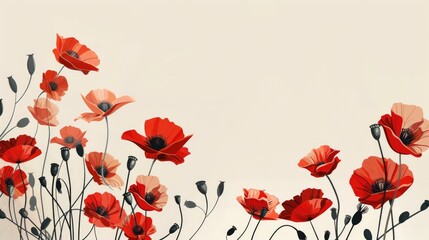 Illustration of poppies on a light background with space for text