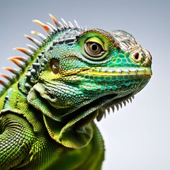 Obraz premium Green iguana isolated on white background. Closeup portrait of green iguana. AI generated