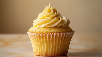 delicious light yellow cupcake. - obrazy, fototapety, plakaty