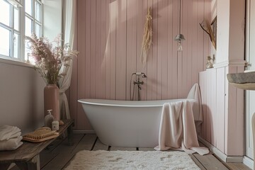 Ethereal Pink Winter Retreat, Luxe Rustic Bathroom