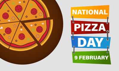 National pizza day banner design, cheesy pizza vector illustration.