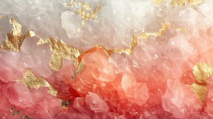   A detailed view of an artwork, resembling a painting, featuring gold leaf and combinations of pink and white hues