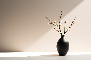 clean vase on a table, minimalist table, minimalist vase on a tabble