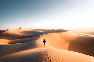 man walking in the desert - obrazy, fototapety, plakaty