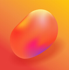 Abstract 3d liquid fluid bubble shape yellow orange element vector icon graphic illustration, gradient blob form modern design, vivid soft hot red drop realistic glossy image, smooth object clip art