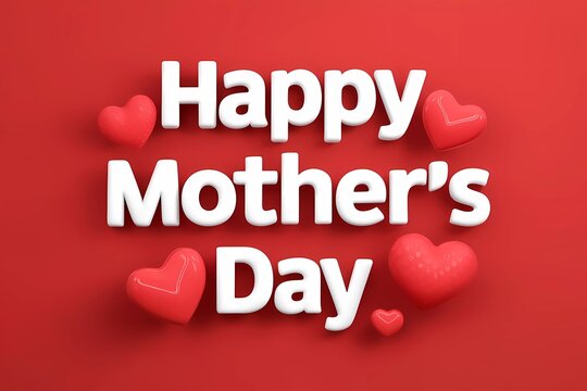 Happy Mother's Day modern banner with 3D text and heart on red background. Best mom ever greeting card.