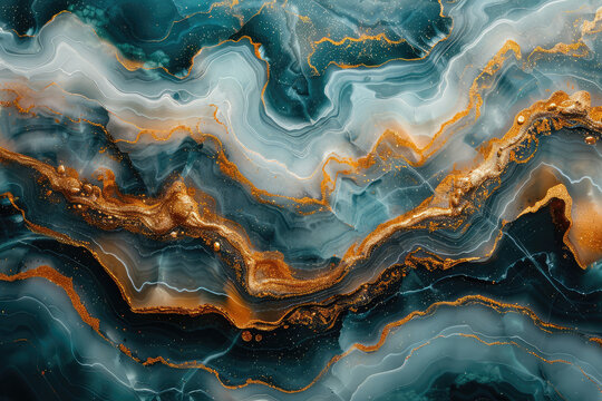 A topdown view of an ocean with swirling patterns in emerald green and gold.Created with Ai