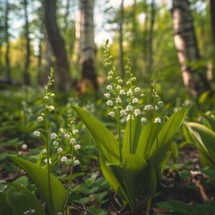 Fototapeta premium lilies of the valley in the forest.