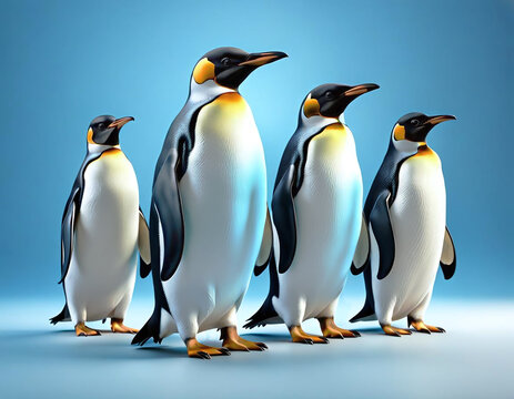 Groupe de pingouins, manchots, isol&eacute; sur fond bleu