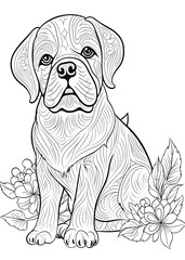 Dog Coloring Page, Dog Line Art Coloring Page, Dog Outline Drawing For Coloring Page, Animal Coloring Page, Dog Coloring Book, AI Generative