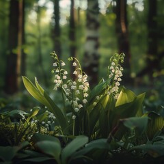 Obraz premium lilies of the valley in the forest.