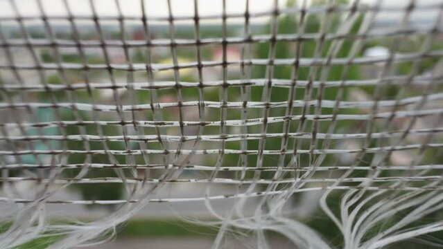 Old torn mosquito net close-up.