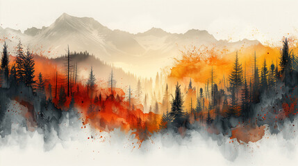  Ink Splashed Autumn Forest