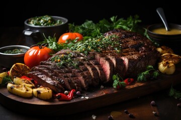 Table with grilled picanha and knife., generative IA