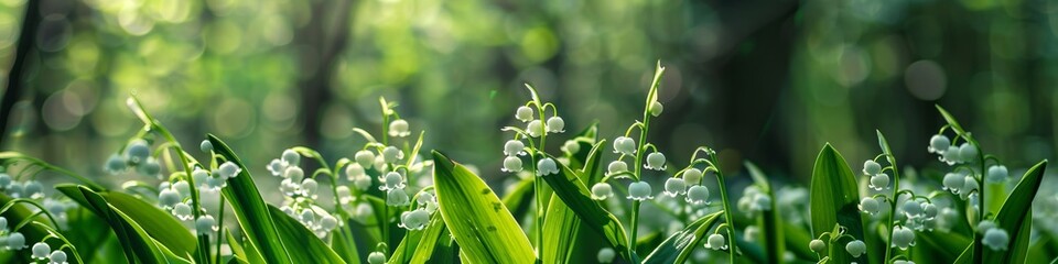 lilies of the valley in the forest. - obrazy, fototapety, plakaty