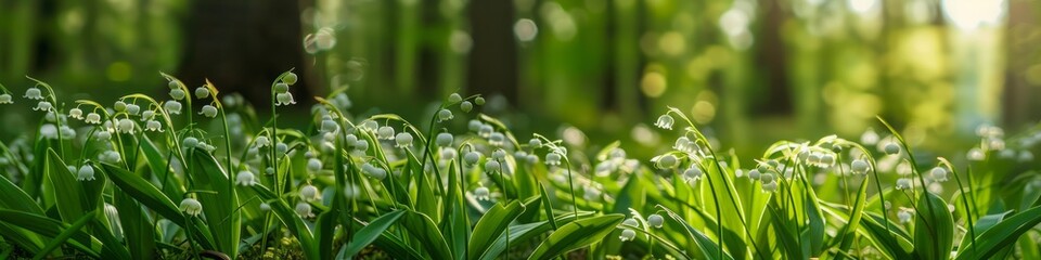 lilies of the valley in the forest.