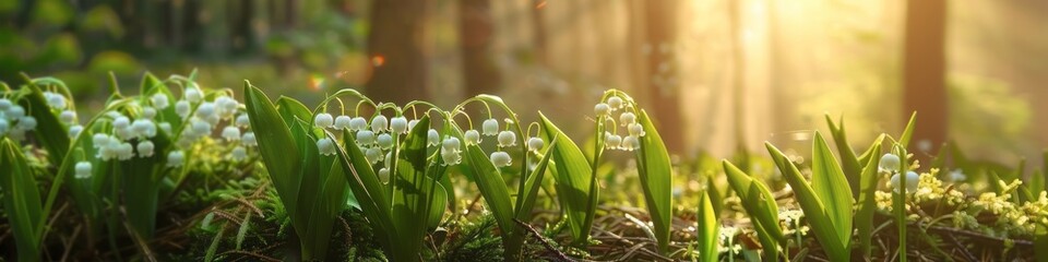 lilies of the valley in the forest.