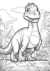 Fototapeta premium Dinosaur Coloring Page, Dinosaur Line Art Coloring Page, Dinosaur Outline Drawing For Coloring Page, Animal Coloring Page, Dinosaur Coloring Book, AI Generative