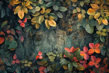 Foto op Aluminium Autumn leaves on a textured backdrop evoke a serene, forest-like atmosphere © Natalia