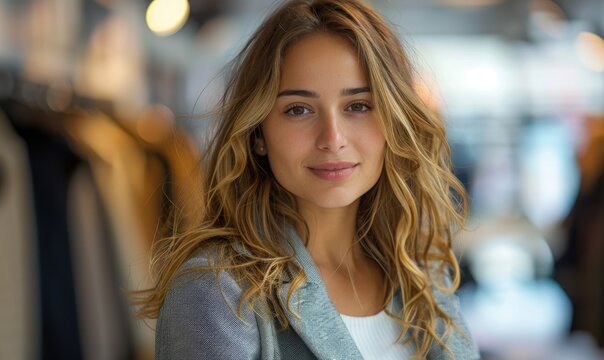 A woman sales manager merchandising of a new clothing collection