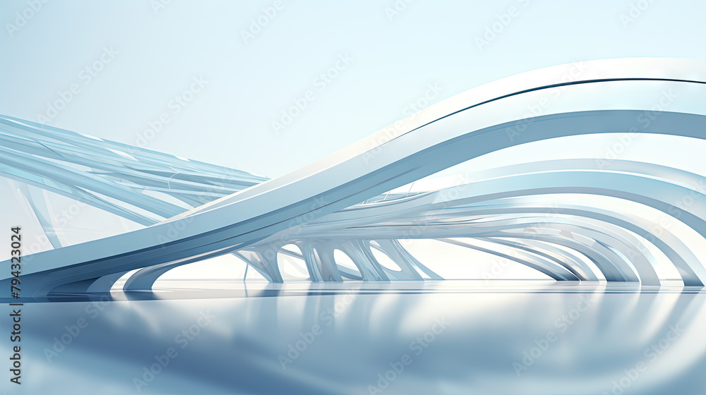 Poster abstract architecture scene with smooth curves. abstract background with futuristic building in whit