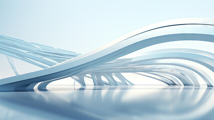 Abstract architecture scene with smooth curves. Abstract background with futuristic building in white and blue colors.