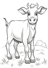 Cow Coloring Page, Cow Line Art Coloring Page, Cow Outline Drawing For Coloring Page, Animal Coloring Page, Cow Coloring Book, AI Generative