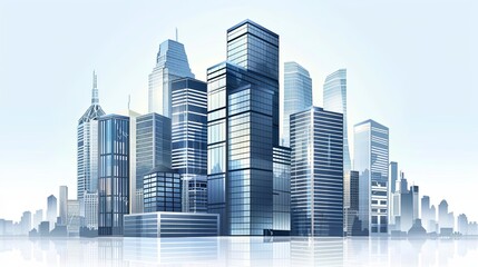 Digital illustration of modern cityscape with skyscrapers and clear sky. Urban architecture and real estate concept.
