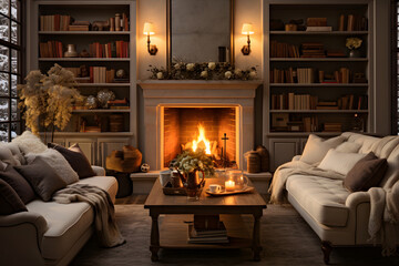 cozy living room, interior design, livingroom, cozy, warm, fireplace