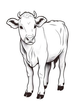 Cow Coloring Page, Cow Line Art Coloring Page, Cow Outline Drawing For Coloring Page, Animal Coloring Page, Cow Coloring Book, AI Generative