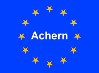 Illustration einer Europaflagge mit der Aufschrift "Achern"
