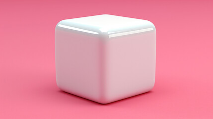 A white cube is sitting on a pink background