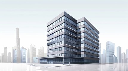 Contemporary office building with reflection. Digital vector illustration of business district skyline.