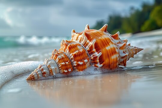 A Triton Shell Basking in the Sun on the Pristine Sands of Derawan Island, Borneo, Indonesia