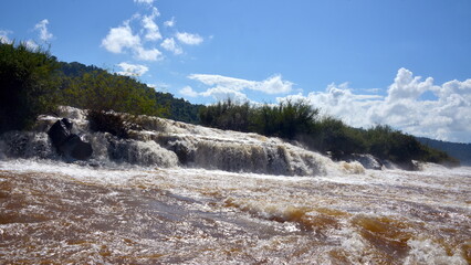 Mocona waterfalls, the largest longitudinal waterfalls in the world,  that range between 5 and 10 m in height, which interrupt the course of the Uruguay River for about 3 km.