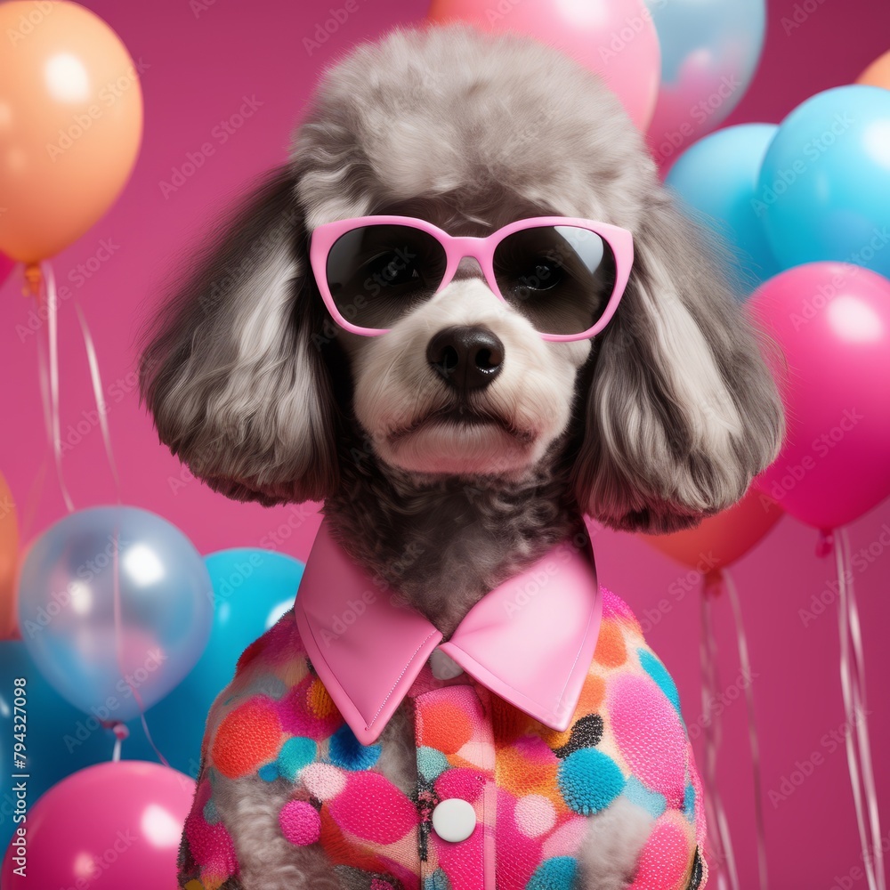 Canvas Prints dog in pink wig and sunglasses