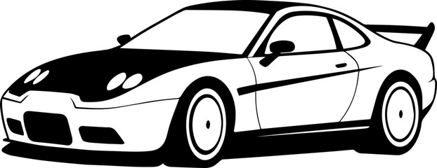 Obraz premium Luxury Sports Car Silhouette Outline Side View - Black Icon for Automotive Art, Transparent Background, Svg, Png