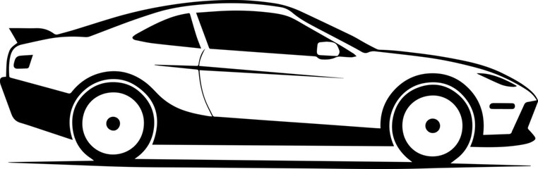 Sleek Side View Sports Car Icon Vector Silhouette Outline for Automotive Designs, Transparent Background, Svg, Png