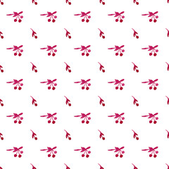 Celouettes of branches of berries in an abstract style. Isolated simple design. Berry seamless pattern in red watercolor. Ideal for summer textiles and kitchen decor