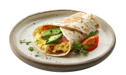 Delicious Plate with a Breakfast Burrito with Avocado Isolated on a Transparent Background 