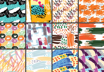 Seamless Pattern Set with Marker Brush Doodle and Strokes 